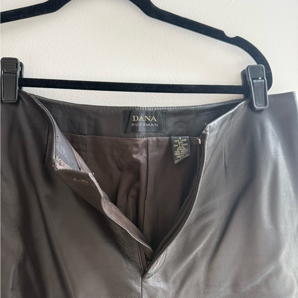 Vintage 90s Dana Buchman Chocolate Brown Lamb Skin Leather Straight Leg Pants